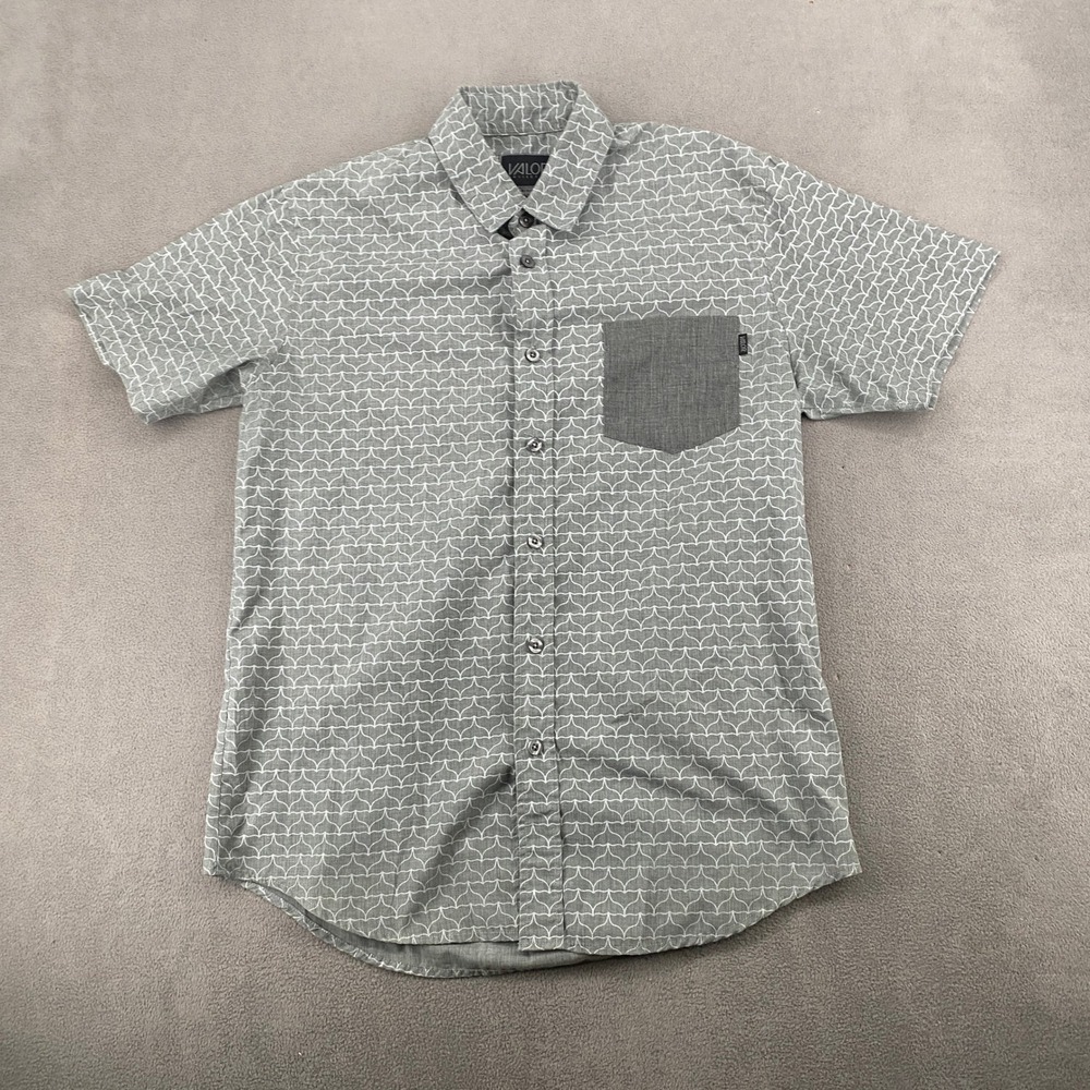 Valor Collective Mens Medium Grey Geometric Print Short Sleeve Button Down Shirt